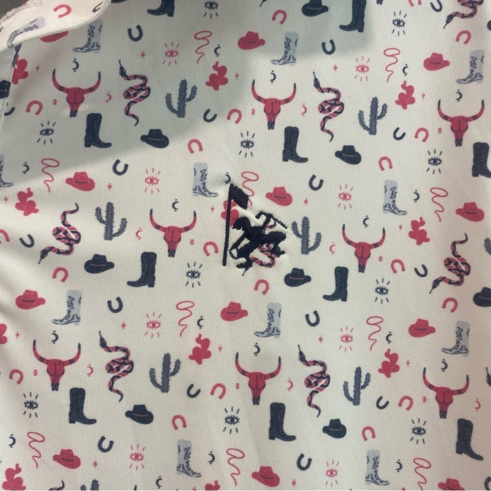 Straight Down Cowboy Men's White Patterned Shirt, Short Sleeve Shirt,Size Medium - Picture 2 of 9